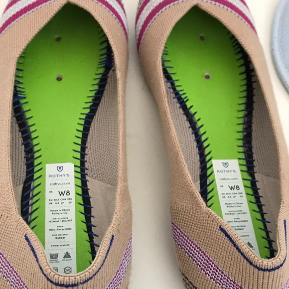 ROTHY’S Camel Ribbon Stripe Ballet Flats Merino Wool Women’s Size 8 - Picture 13 of 16